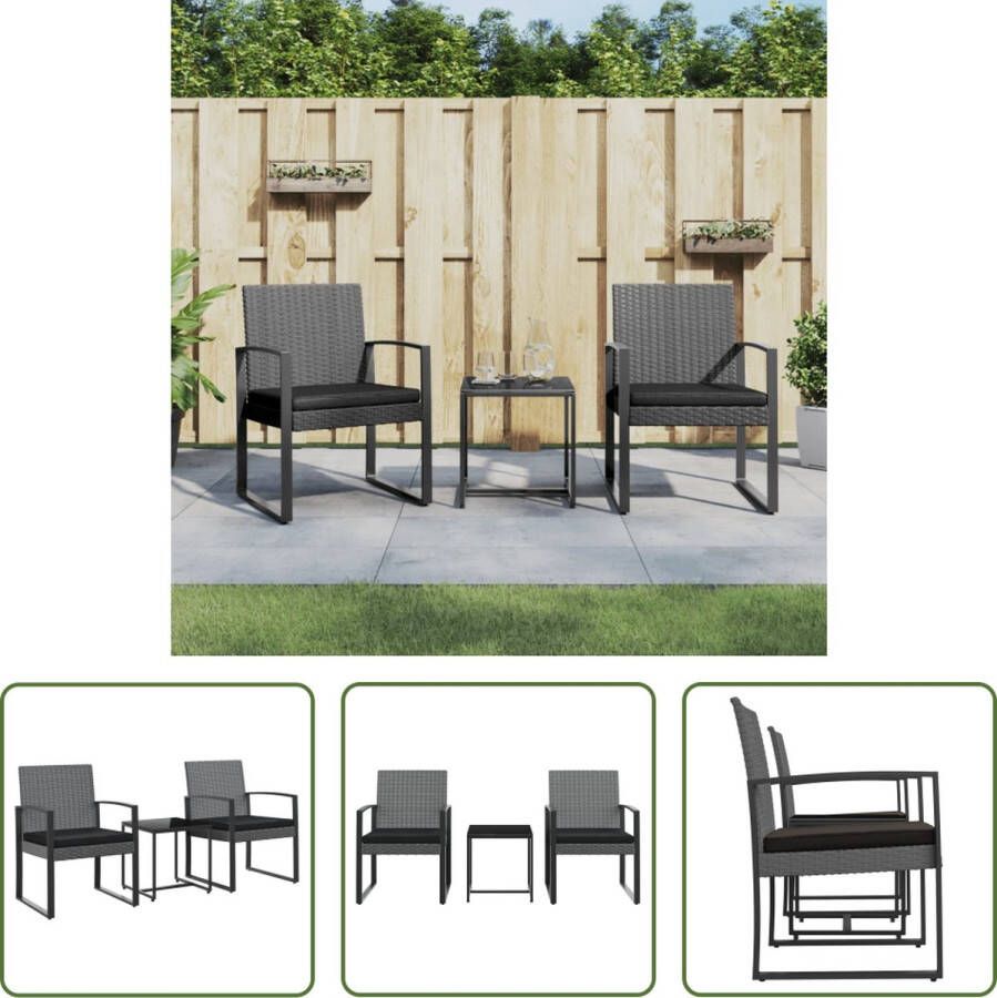 The Living Store Eethoek Tuinmeubelset Donkergrijs antraciet PP (polypropeen) met rattan-look en gepoedercoat staal 54.5 x 57 x 77.5 cm 2x eetkamerstoel 2x zitkussen 1x tafel