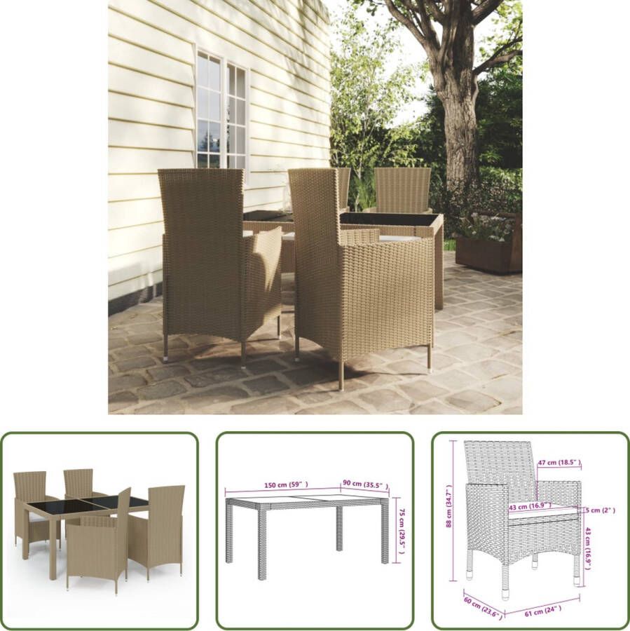 The Living Store Eethoek Tuinset 150x90x75 cm Poly Rattan Beige Zwart