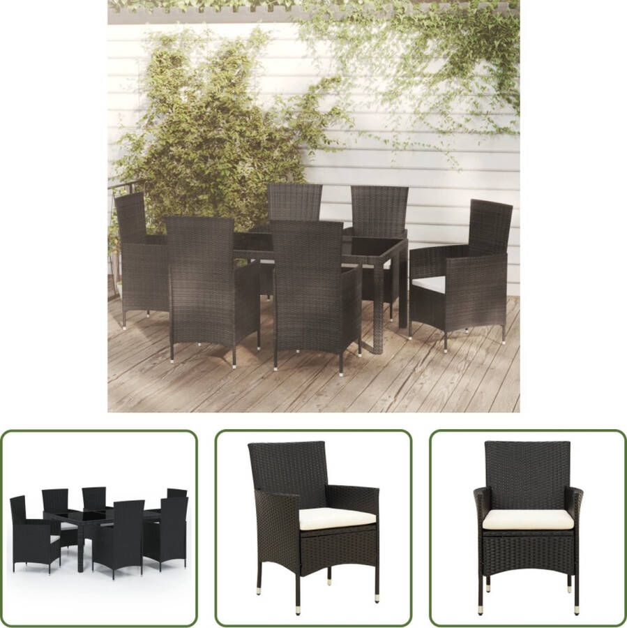 The Living Store Eethoek Tuinset 150x90x75 cm Poly Rattan Zwart 6 Stoelen Crèmewit Kussen Montage Vereist