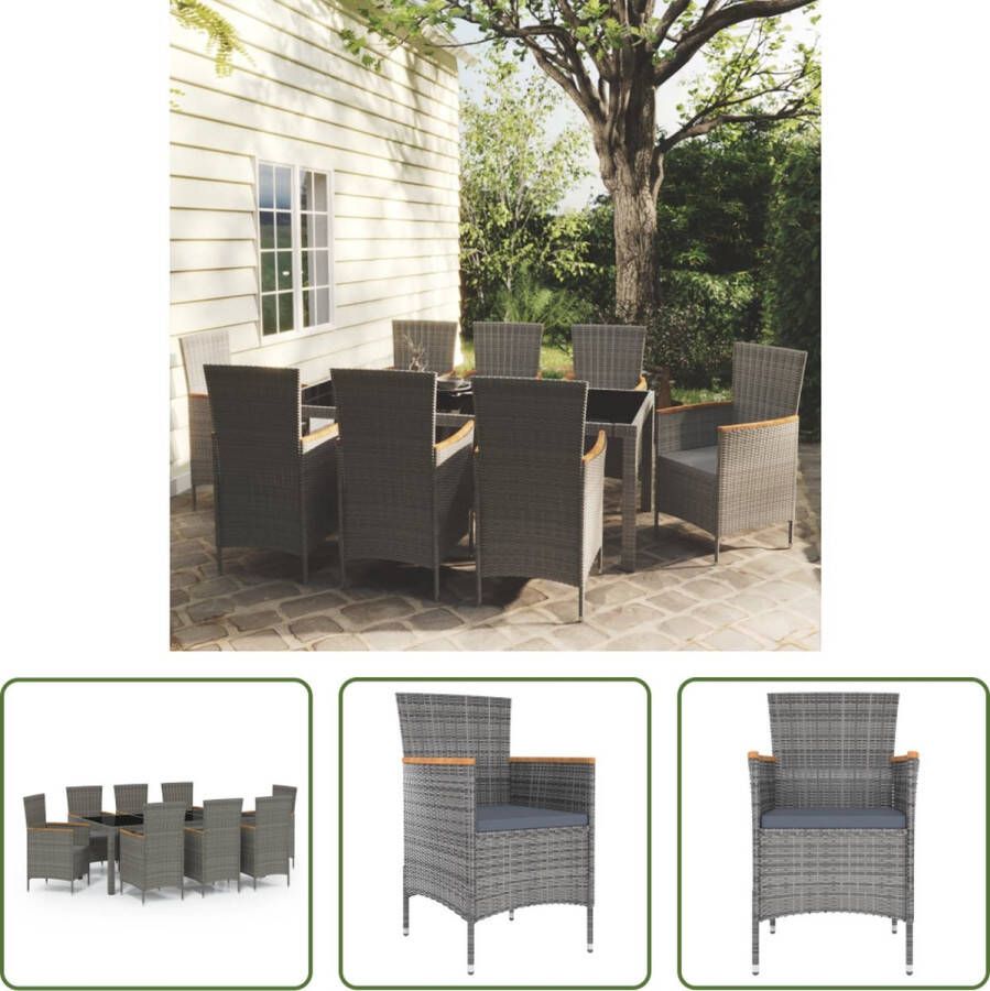 The Living Store Eethoek Tuinset 190x90x75 cm Poly Rattan Staal Inclusief 8 Stoelen Kussens