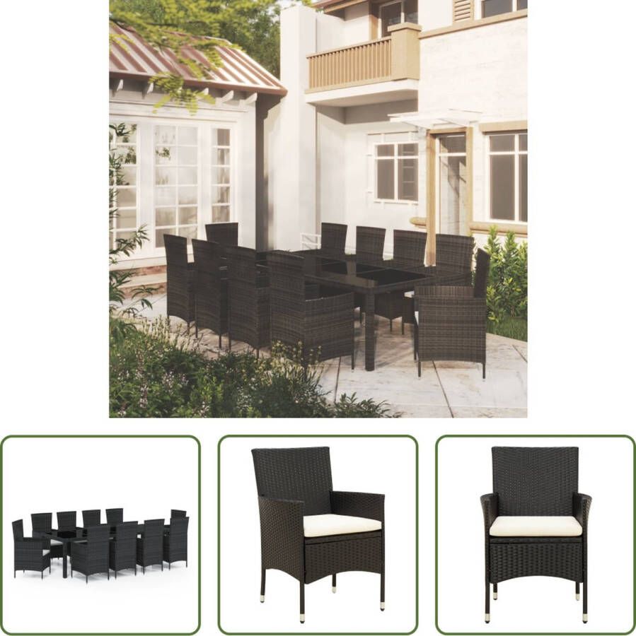 The Living Store Eethoek Tuinset 250 x 100 x 75 cm Zwart poly rattan Gepoedercoat staal Inclusief 10 stoelen en kussens