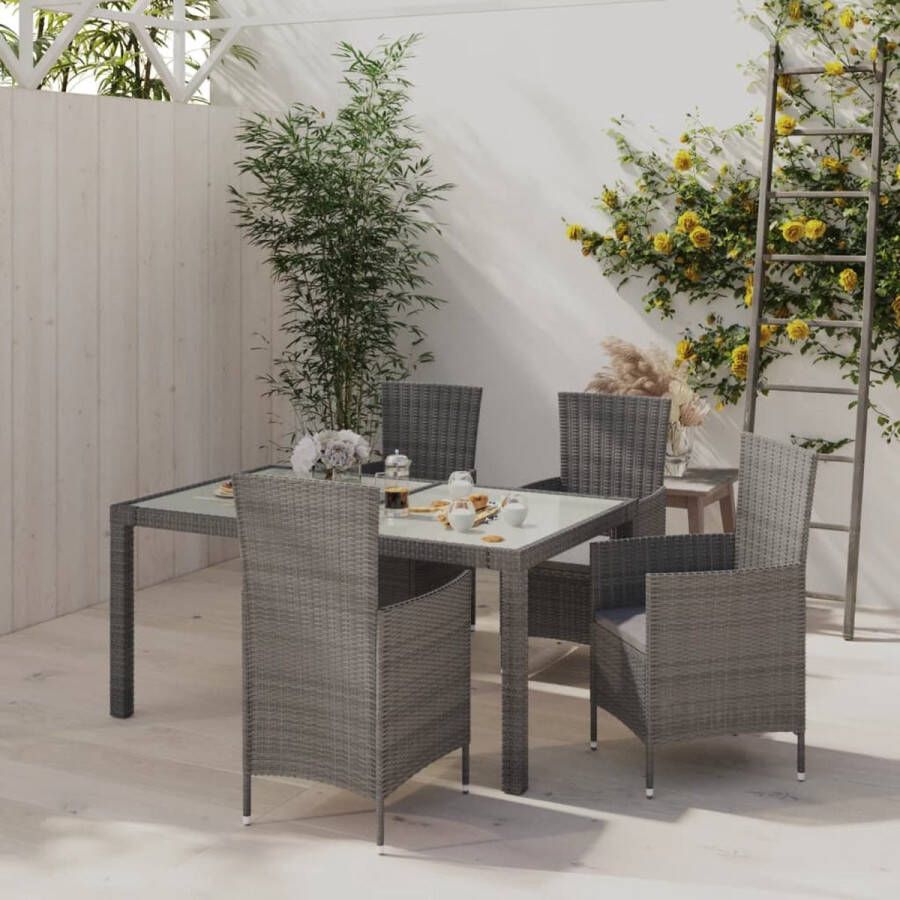 The Living Store Eethoek Tuinset Grijs 150 x 90 x 75 cm Poly rattan gepoedercoat staal