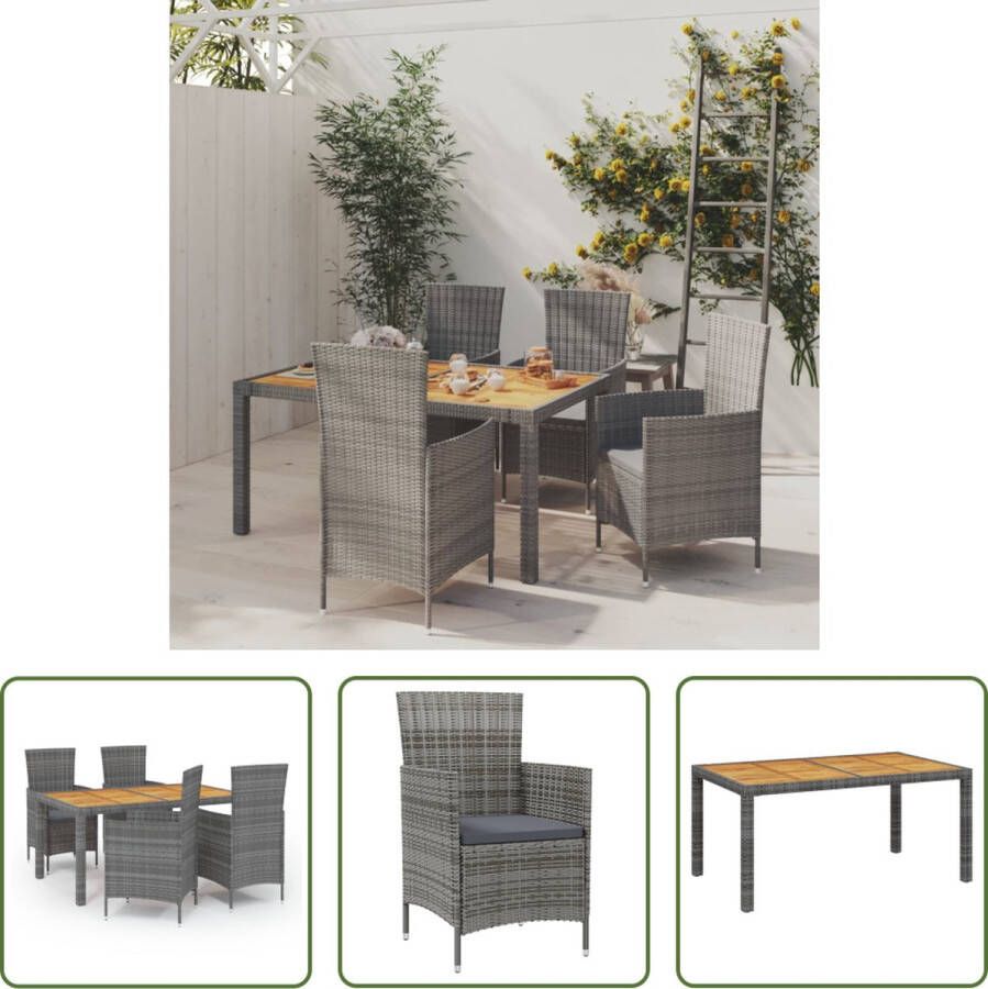 The Living Store 5-delige Tuinset met kussens poly rattan grijs Tuinset