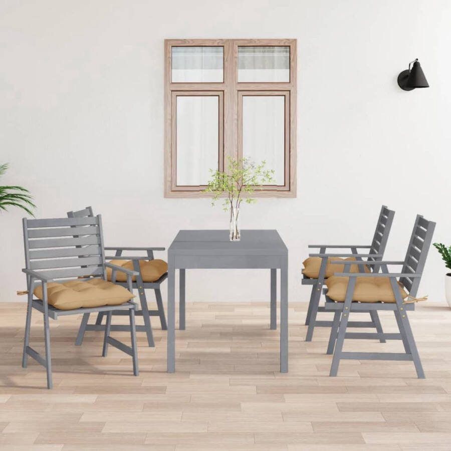 The Living Store Eetkamerstoel Acacia Gelat Ontwerp 56x62x92cm Beige Kussen