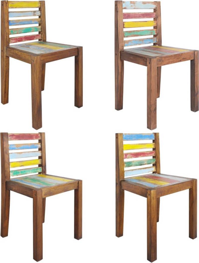 The Living Store Eetkamerstoel Vintage stijl Massief gerecycled hout Multicolor 45x45x85 cm