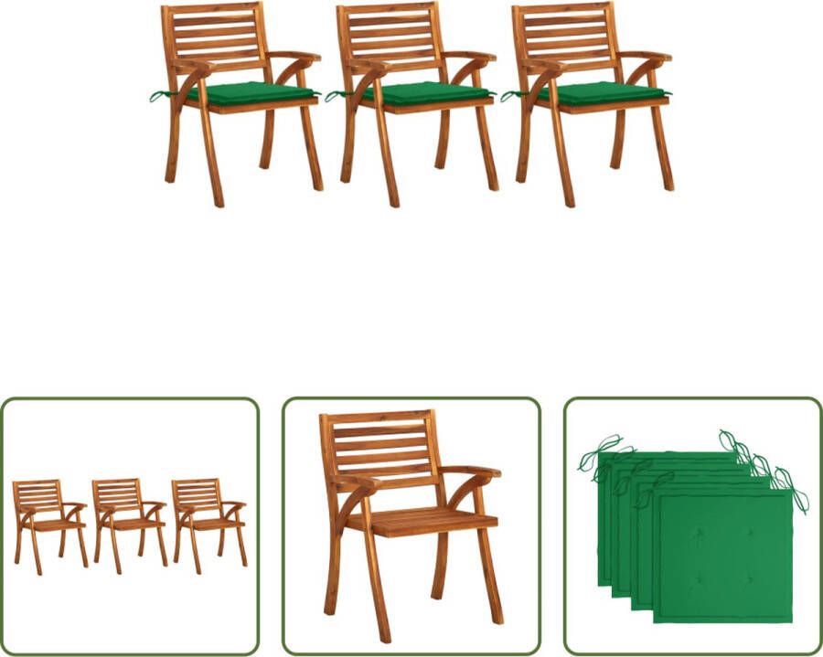 The Living Store Eetkamerstoelen Acacia 59 x 59 x 87 cm Groene kussens