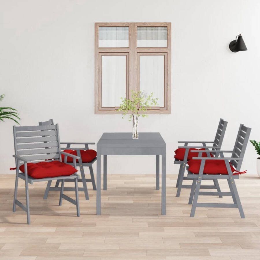 The Living Store Eetkamerstoelen Buiten 56x62x92 cm Massief acaciahout Rood kussen