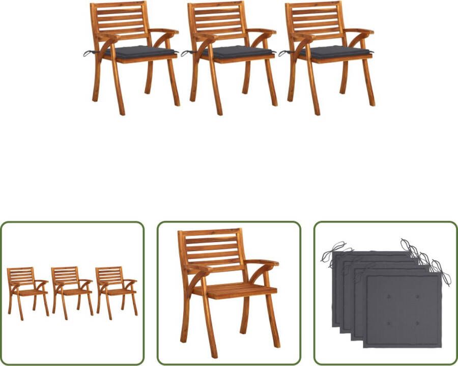 The Living Store Eetkamerstoelen Massief Acacia Antraciet Kussen 59x59x87 cm Montage vereist