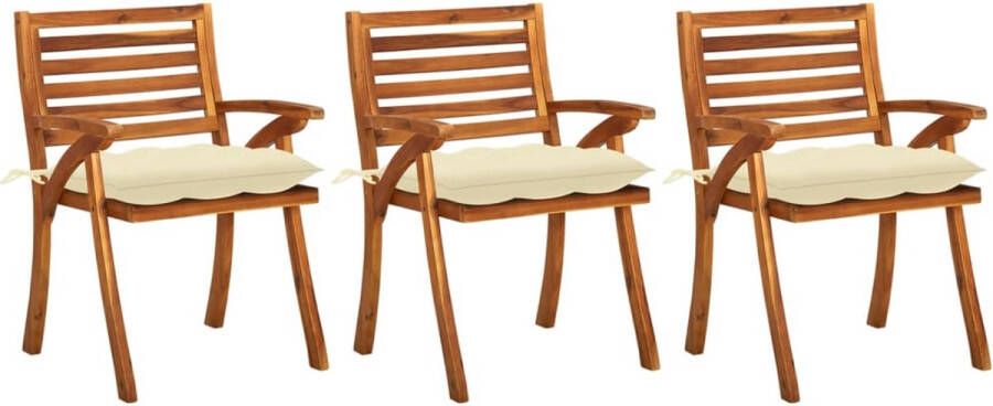 The Living Store Eetkamerstoelen Massief Acaciahout 59 x 59 x 87 cm Inclusief Kussen en Montage Crème Kussens