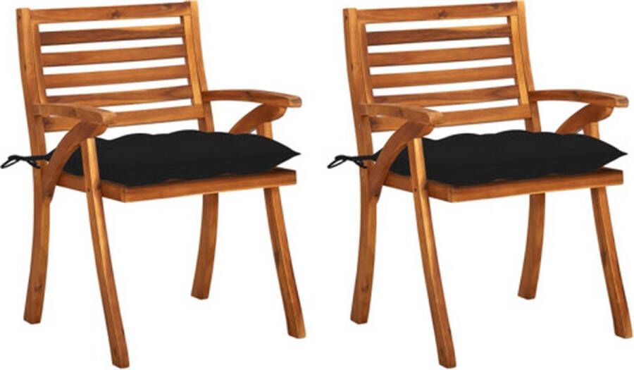 The Living Store Eetkamerstoelen Massief acaciahout Zwart kussen 59 x 59 x 87 cm Montage vereist
