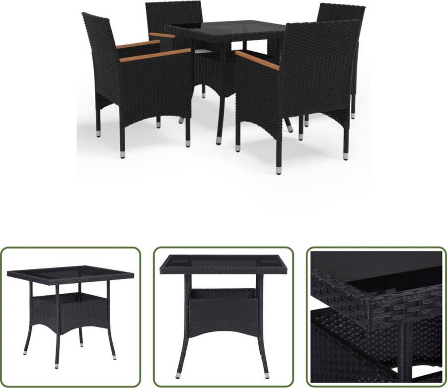 The Living Store Eetset 5-delig Poly Rattan Zwart Bruin Tafel- 80x80x75cm Stoel- 53x58x84cm