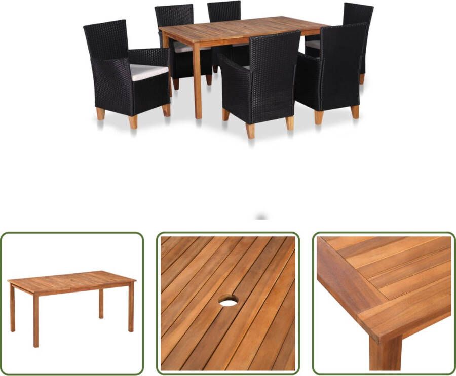 The Living Store Eetset Acaciahout Tuintafel en 6 stoelen met kussens