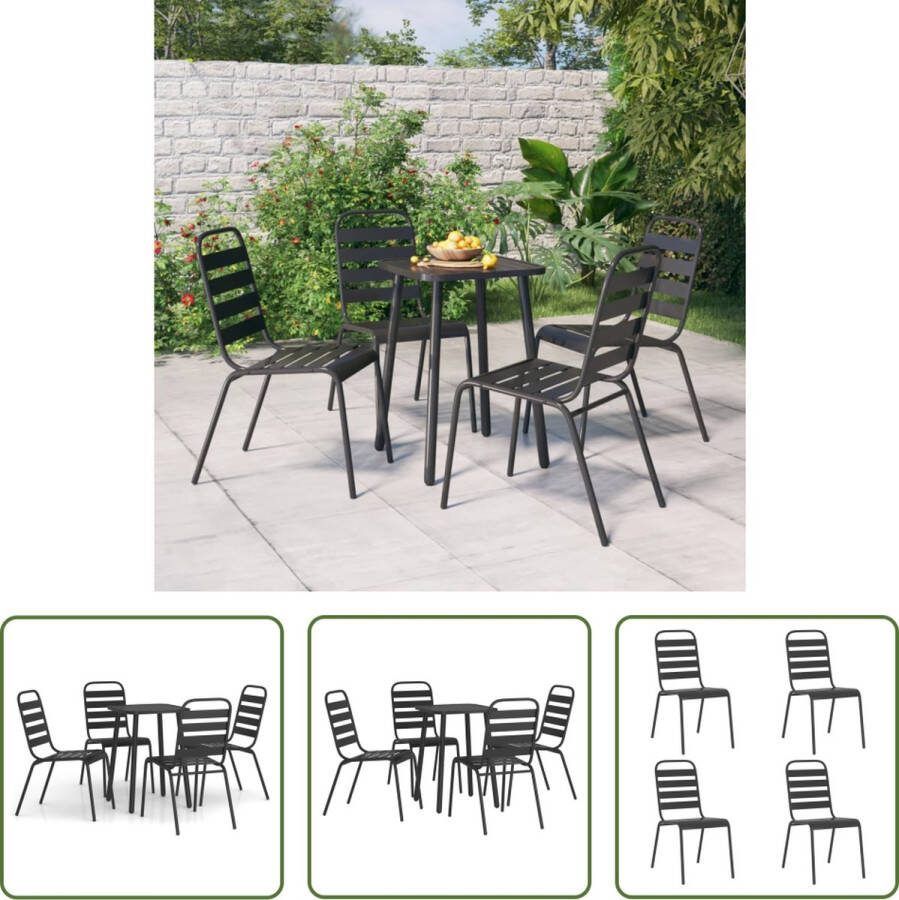 The Living Store Eetset Staal Antraciet 50x50x71 cm 42x64x84 cm Stapelbaar Gelat Ontwerp