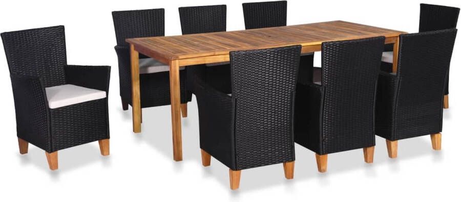 The Living Store Eetset Tuintafel massief acaciahout 200x90x74 cm PE rattan armstoelen