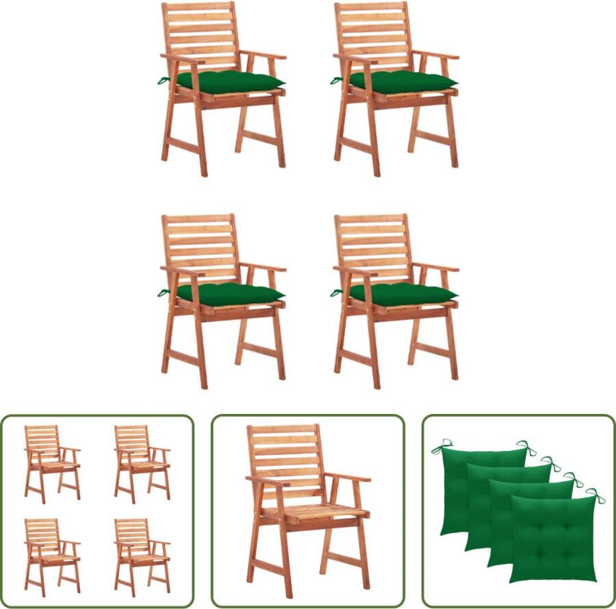 The Living Store Eetstoelen Set Houten 56x62x92 cm Waterdicht kussen Groen