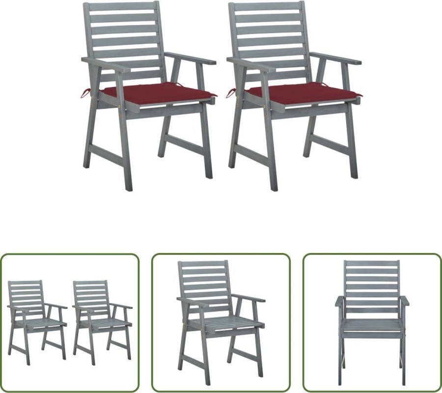 The Living Store Eetstoelen Tuin Acaciahout 56 x 62 x 92 cm Rustieke charme Waterdicht kussen Wijnrood