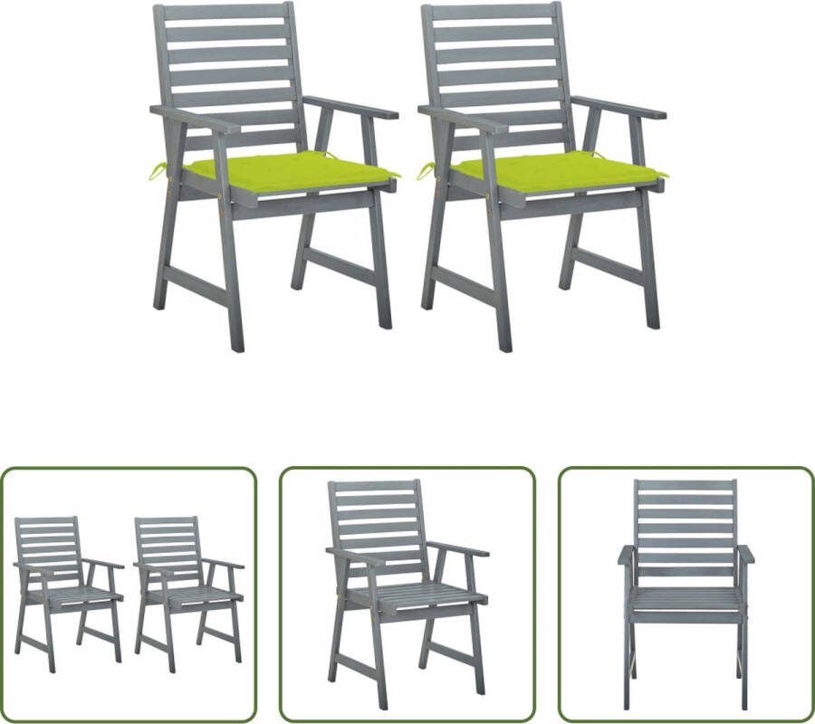 The Living Store Eetstoelenset Massief Acaciahout 56 x 62 x 92 cm Inclusief Kussens HelderGroen