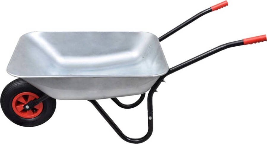 The Living Store Enkelwiel Kruiwagen 65L water 80L zand Staal RVS 129x60x68cm 31cm wiel