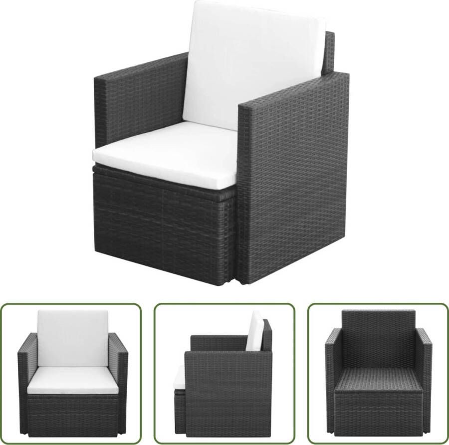 The Living Store Fauteuil Rattan Zwart Stalen Frame Weerbestendig Gemakkelijk Schoon te maken Comfortabel