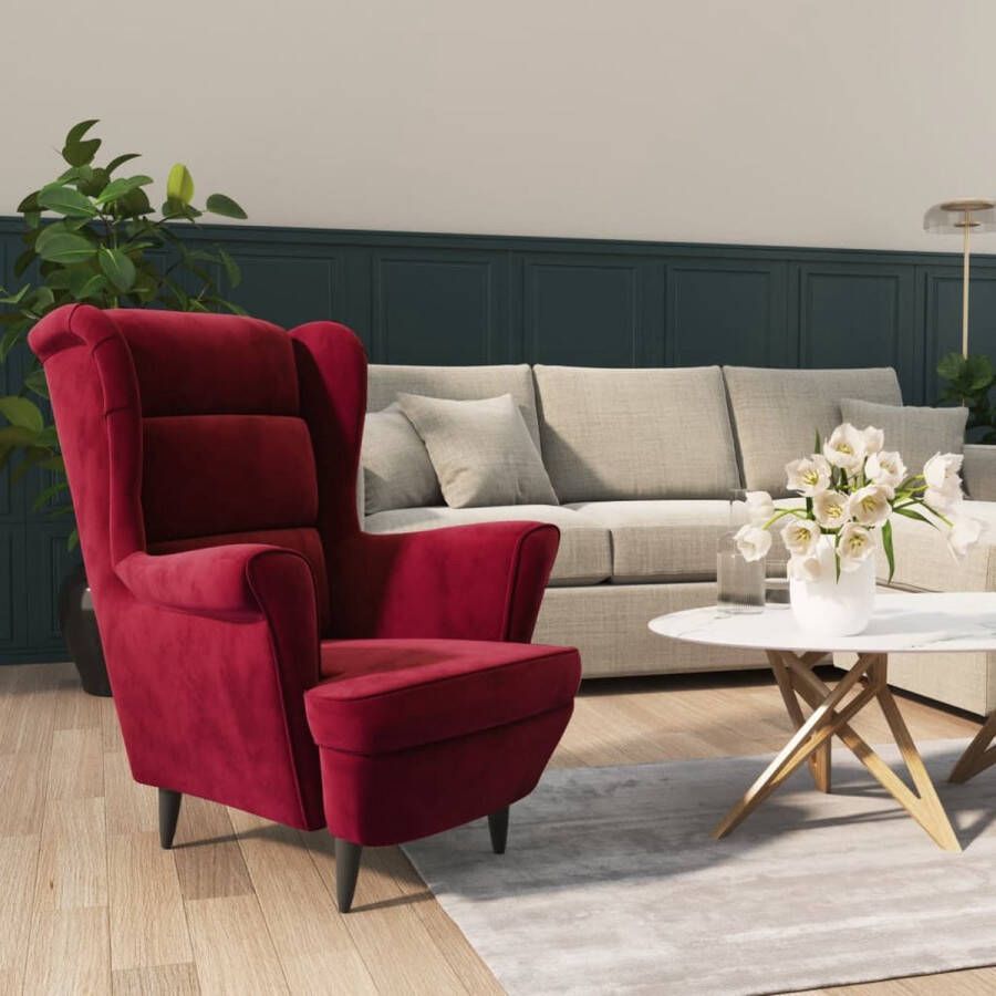 The Living Store Fauteuil Velvet Wijnrood 81 x 90 x 96.5 cm Stabiel frame Comfortabel zitten