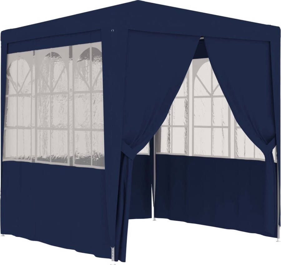 The Living Store Feesttent Tuinpaviljoen 2.5 x 2.5 x 2.4 m Blauw PE materiaal en staal Uv- en waterbestendig Met zijwanden