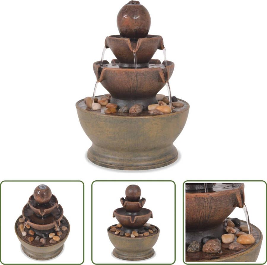 The Living Store Fontein Zen Waterornament 17.5 x 17.5 x 23 cm Bruin Polyresin Inclusief pomp