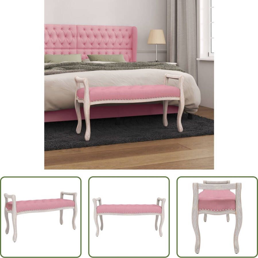 The Living Store Franse Vintage Fluweel Halbankje Roze 110 x 45 x 60 cm Stabiele Zitting Draagvermogen 110 kg Montage Vereist