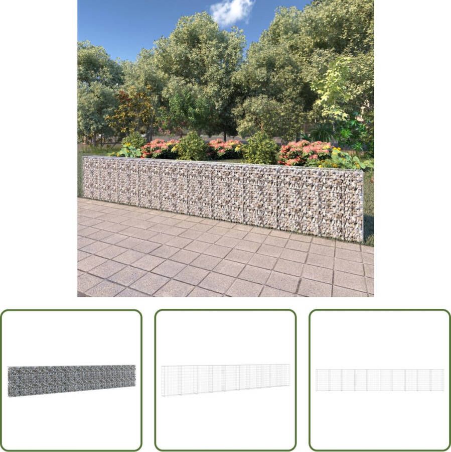 The Living Store Schanskorfmuur met deksels 600x30x100 cm gegalvaniseerd staal Schuttingdeel