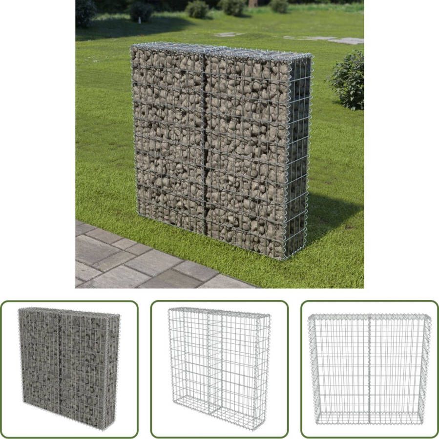 The Living Store Gabion Mand Gegalvaniseerd Staal 100x20x100cm Sterke Schanskorf voor Windscherm Zilver