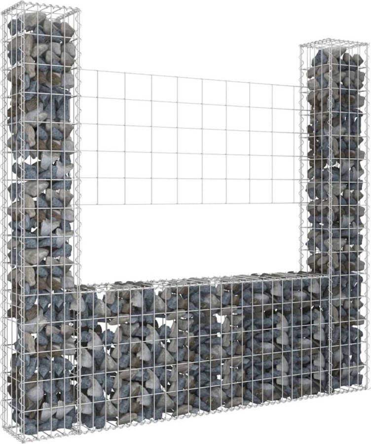 The Living Store Gabion Mand Schanskorf 140 x 20 x 150 cm Draaddiameter 3.5 mm Zilver IJzer Met 2 palen