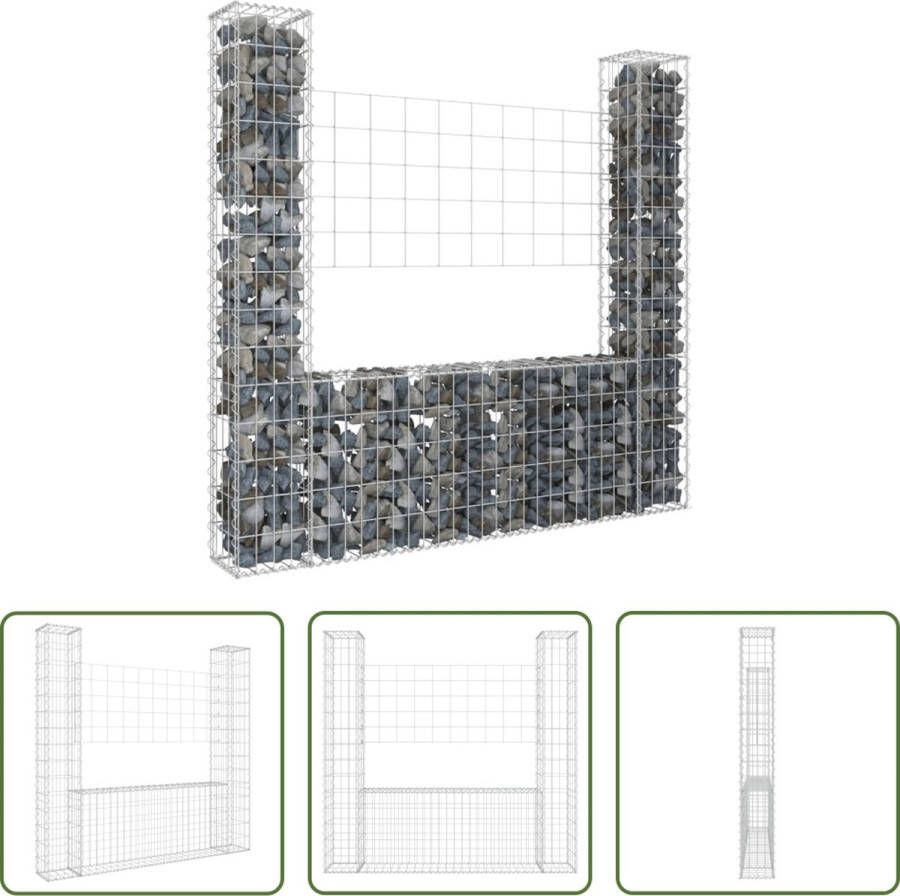 The Living Store Gabion Mand Schanskorf 140 x 20 x 150 cm Draaddiameter 3.5 mm Zilver IJzer Met 2 palen