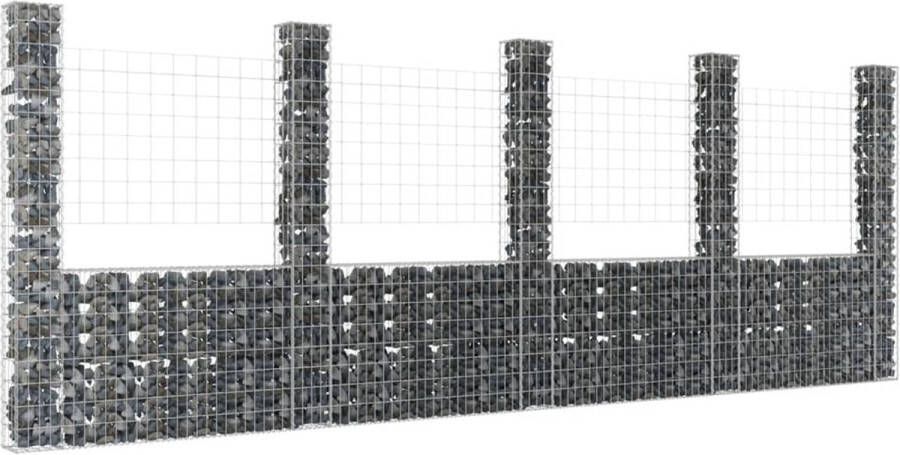 The Living Store Gabion Mand Schanskorf Met Palen 500x20x200 cm IJzer Zilver Draaddiameter 3.5mm