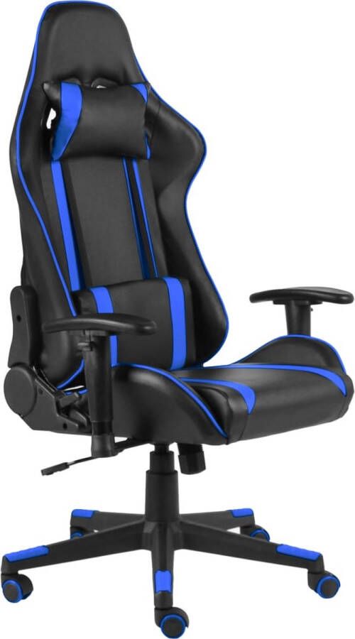 The Living Store Gamingstoel Zwart Blauw Computerstoel Hoge rugleuning Ergonomisch Verstelbaar