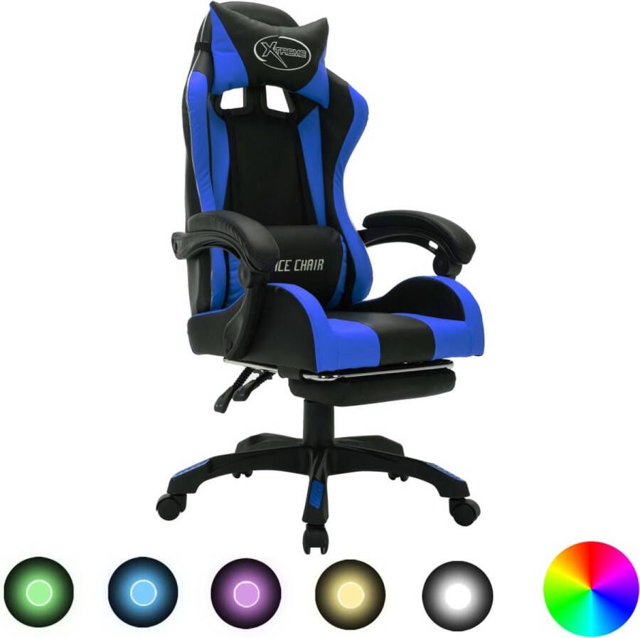 The Living Store Racestoel met RGB LED-verlichting kunstleer blauw en zwart Bureaustoel