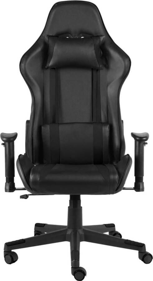 The Living Store Gamingstoel Hoge rugleuning Ergonomische zitting Verstelbaar Zwarte kleur Metaal PVC 68x69x(123-133)cm