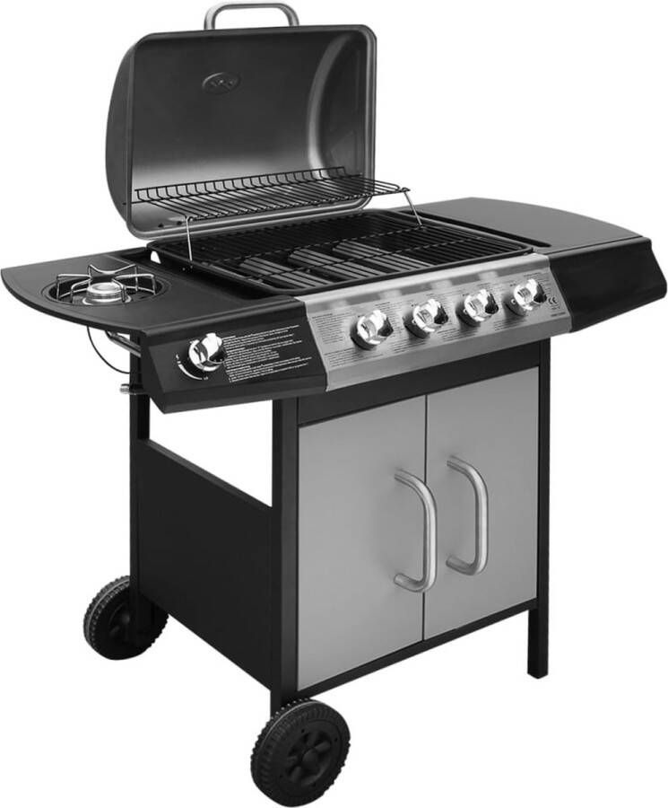 The Living Store Gasbarbecue 4+1 kookzone zwart en zilver Barbecue