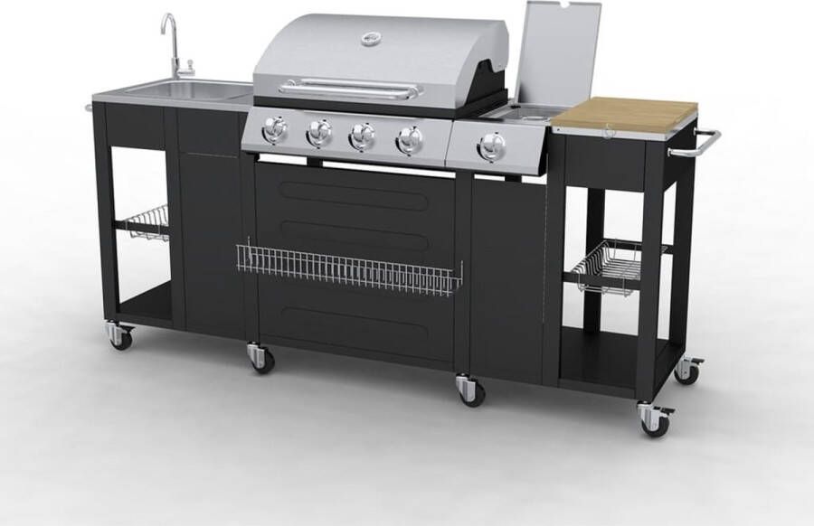 The Living Store Gasbarbecue Vier Branders 66x46.5 cm RVS 8 wielen