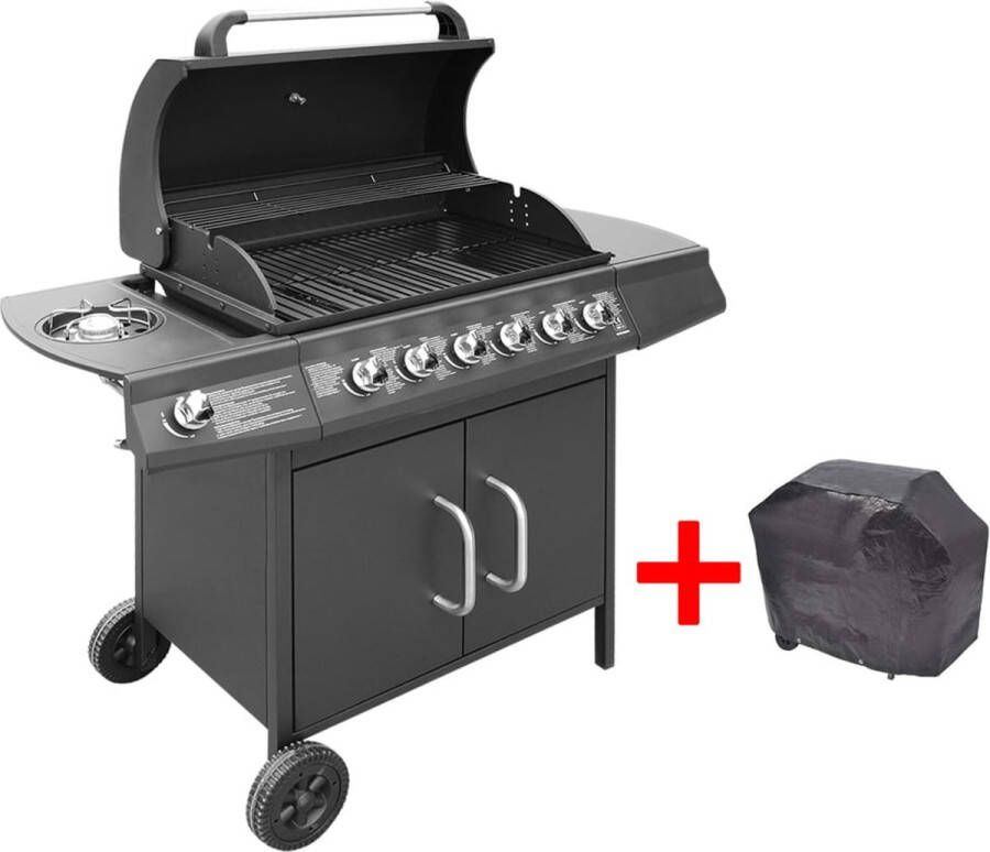 The Living Store Gasbarbecue Zwart 133 x 58 x 108 cm Met 6 kookzones Inclusief afdekhoes