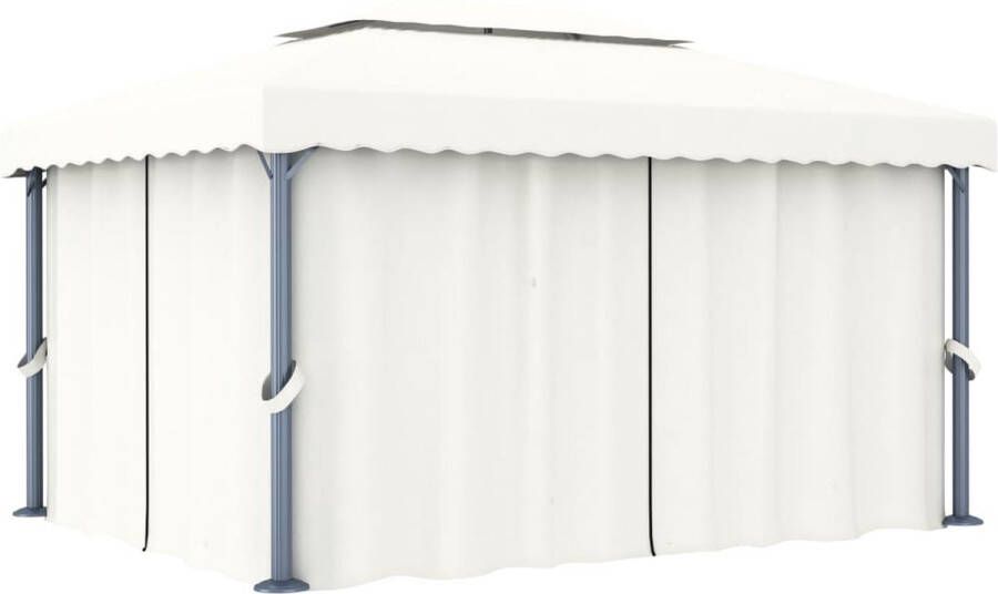 The Living Store Gazebo s Pergola 4 x 3 m Cream White Aluminum Pole and Steel Support Tube Polyester with PA Coating UV and Water Resistant Includes Curtains and Mesh Screens Assembly Required
