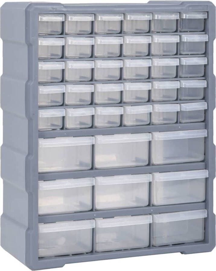 The Living Store Gereedschapsorganizer 39-lades 30 kleine lades 9 medium lades Slagvast kunststof Doorzichtige lades Geschikt voor moeren bouten schroeven Monteerbaar aan muur Grijs PP 38x16x47cm