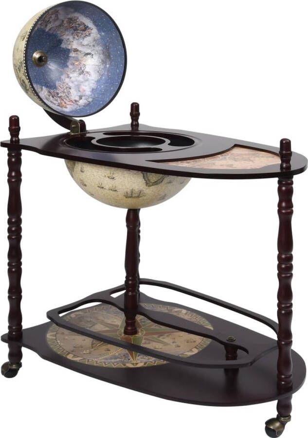 The Living Store Globebar hout Groen en bruin Massief houten pilaren Ijzer en rubber 70 x 45 x 88 cm