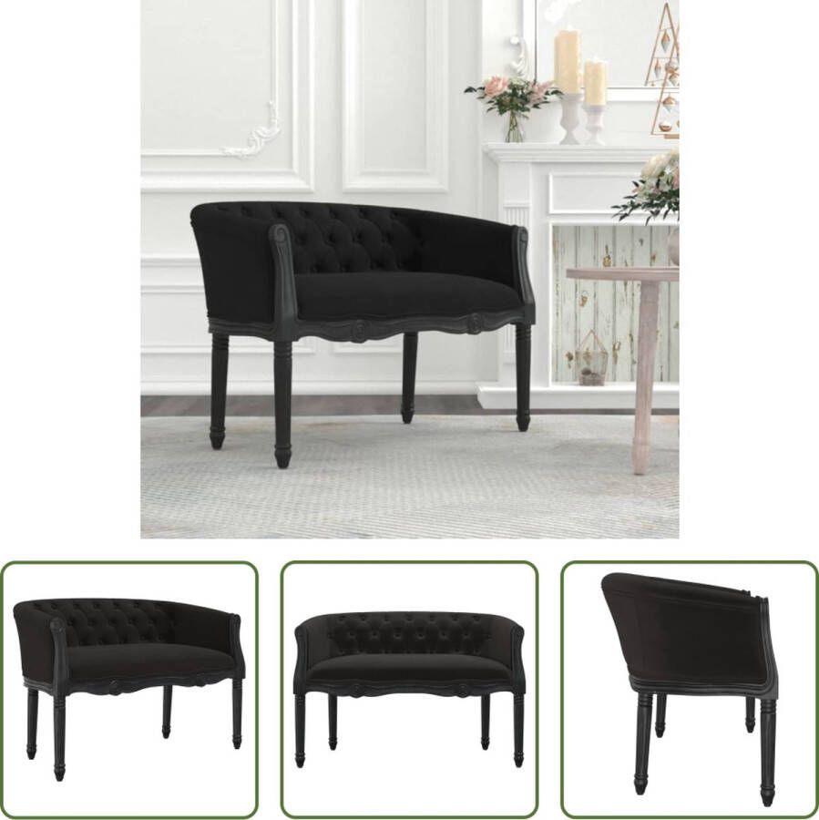 The Living Store Halbank Franse Vintage Fluweel Zwart 98 x 56 x 69 cm Stabiele zitting Massief hout