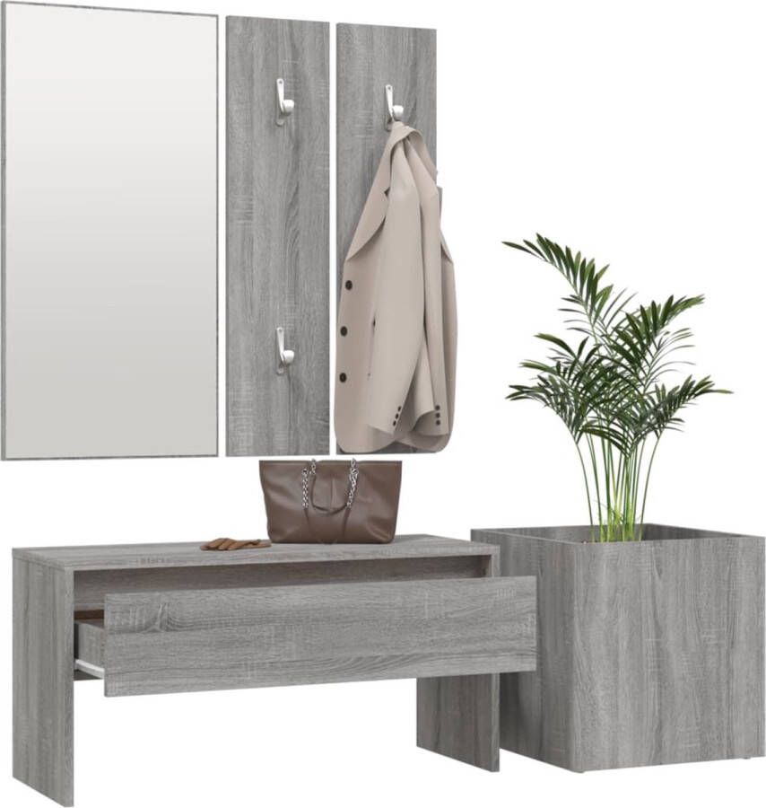 The Living Store Halbank Grijs Sonoma Eiken Stevig materiaal Voldoende opbergruimte Multifunctioneel Handig ontwerp Decoratieve functie Inclusief montagehandleiding