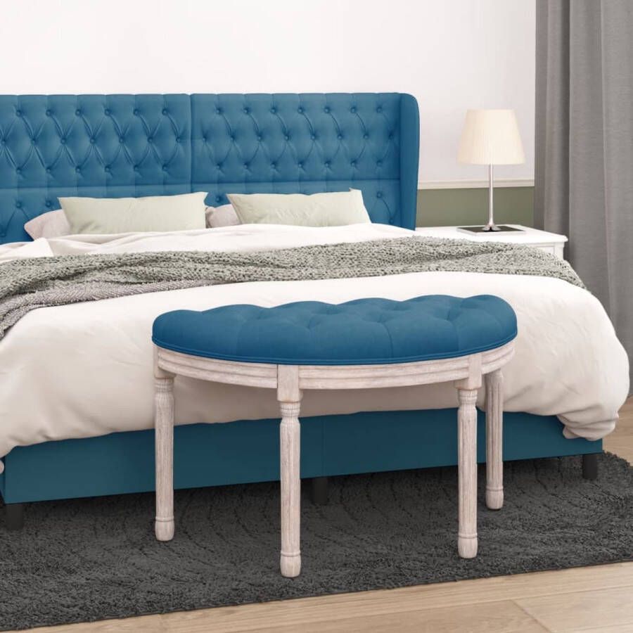 The Living Store Halbankje Franse vintage blauw 81.5 x 41 x 49 cm Zacht fluweel Stabiele houten poten Veelzijdig gebruik Max 110 kg draagvermogen Montage vereist