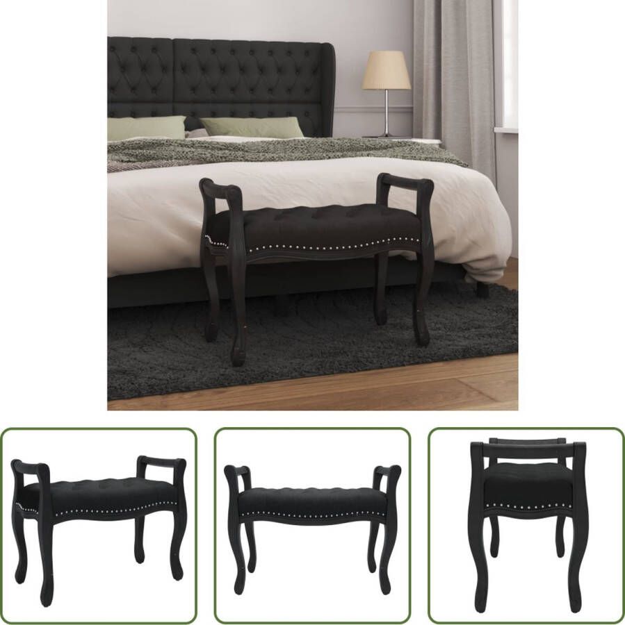The Living Store Halbankje Franse Vintage Stijl 80 x 45 x 60 cm Zacht Fluweel Zwart