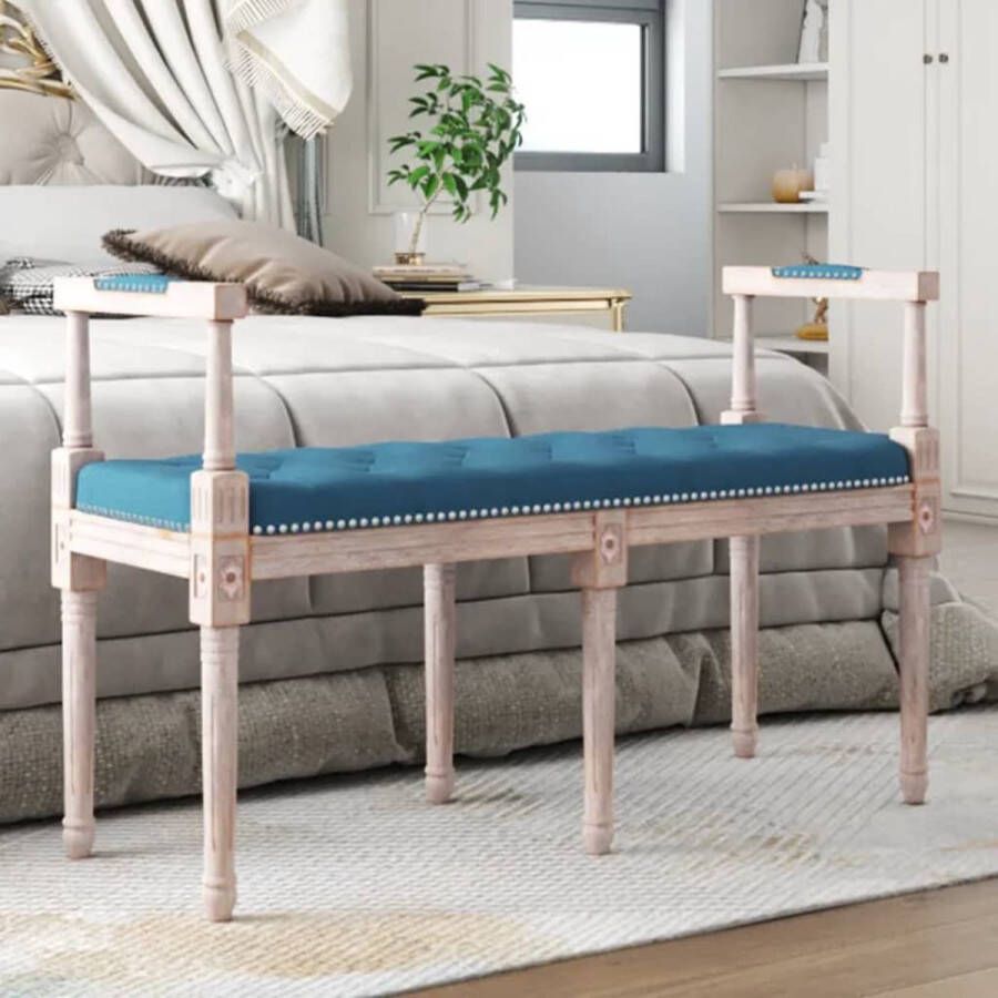 The Living Store Halbankje Franse Vintage Stijl Blauw 110 x 40 x 70 cm Fluweel