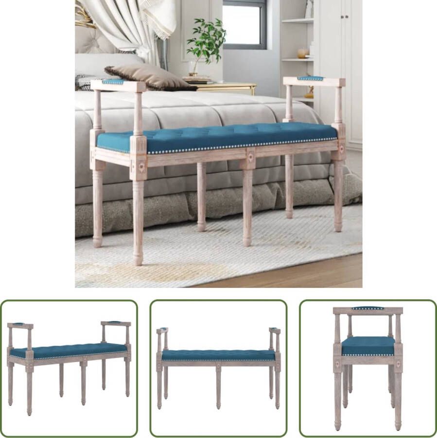 The Living Store Halbankje Franse Vintage Stijl Blauw 110 x 40 x 70 cm Fluweel