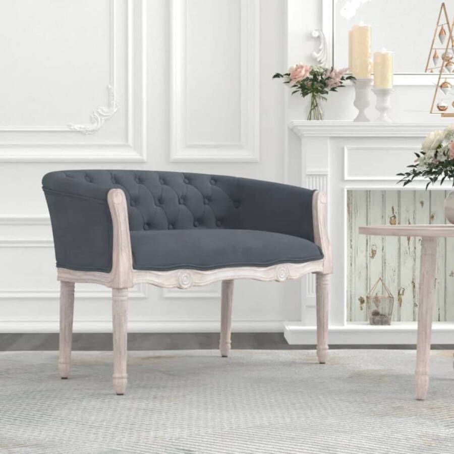 The Living Store halbankje Franse vintage stijl Donkergrijs fluweel 98 x 56 x 69 cm Stabiele houten poten