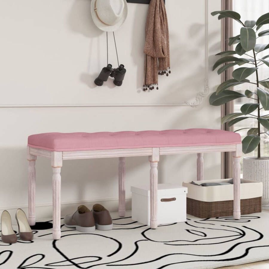 The Living Store Halbankje Franse Vintage Stijl Roze Fluweel 110 x 40 x 49 cm Schuimkussen Massief Hout