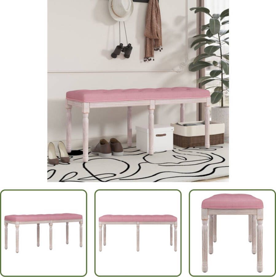 The Living Store Halbankje Franse Vintage Stijl Roze Fluweel 110 x 40 x 49 cm Schuimkussen Massief Hout